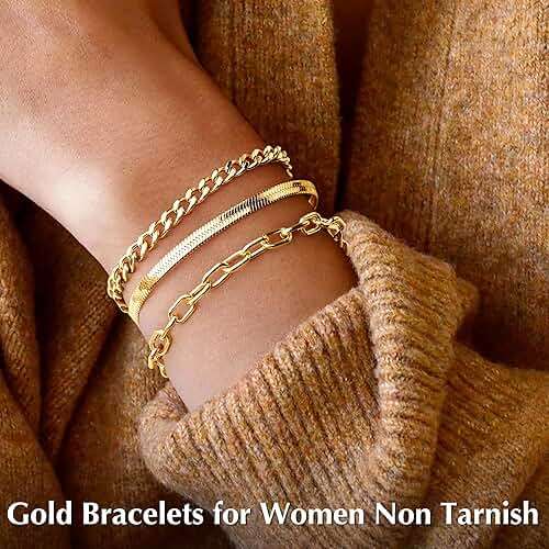 Gold Bracelets Set for Women Stack, Chunky Thick Bracelets Stack for Women Trendy, Simple Dainty Thin Gold Plated Cuff Stackable Bracelets With Beaded Cuban Paperclip Snake Rope Bangle Hand Chain Jewelry - Image 5