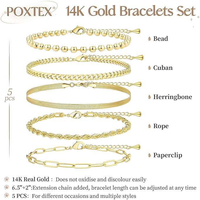 Gold Bracelets Set for Women Stack, Chunky Thick Bracelets Stack for Women Trendy, Simple Dainty Thin Gold Plated Cuff Stackable Bracelets With Beaded Cuban Paperclip Snake Rope Bangle Hand Chain Jewelry - Image 6