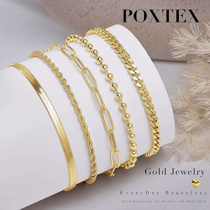Gold Bracelets Set for Women Stack, Chunky Thick Bracelets Stack for Women Trendy, Simple Dainty Thin Gold Plated Cuff Stackable Bracelets With Beaded Cuban Paperclip Snake Rope Bangle Hand Chain Jewelry - Image 7