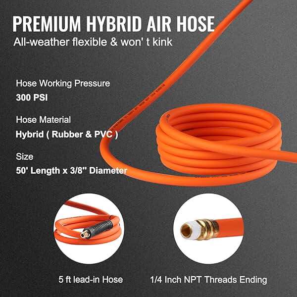 VEVOR Retractable Air Hose Reel, 3/8 IN x 50 FT Hybrid Air Hose Max 300PSI, Air Compressor Hose Reel with 5 ft Lead in, Ceiling/Wall Mount Heavy Duty Single Arm Steel Reel - Image 4
