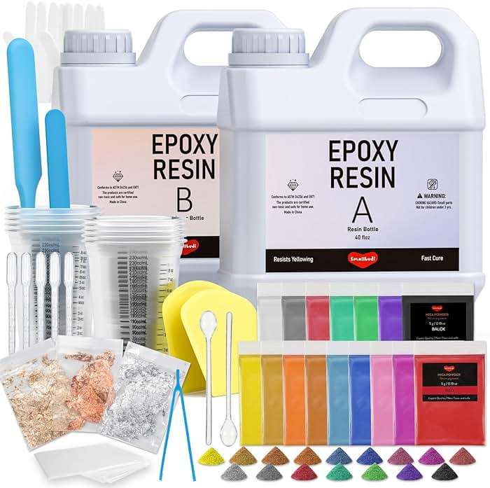 Smallbudi 80 Oz Epoxy Resin Kit with 16 Colors Mica Powder, Gold Foil, Cups & Stick, Crystal Clear Resin Beginner Supplies for Coating Casting Table, Molds, Jewelry Making, DIY Art Craft, 1:1 Ratio - Image 1