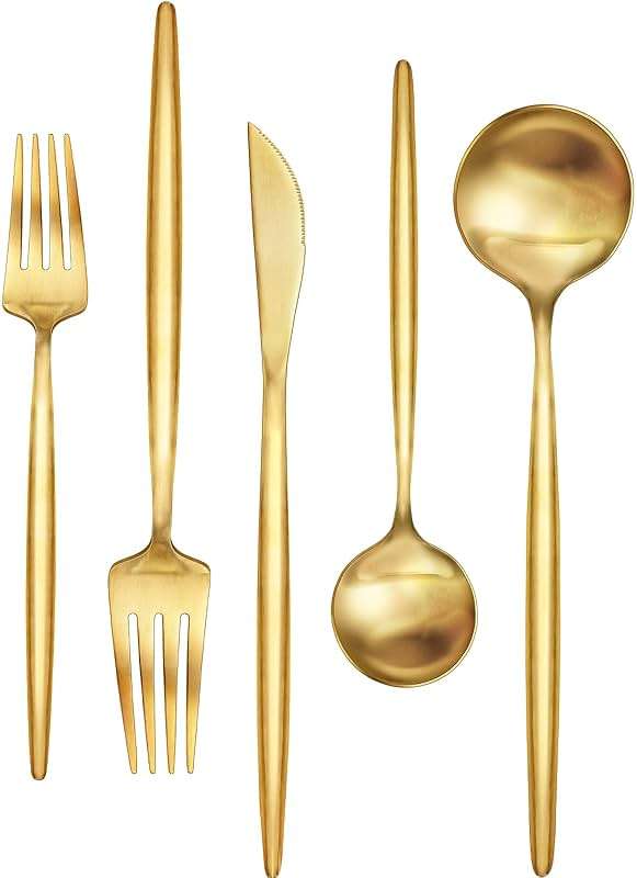 30-Piece Gold Silverware Set, Flatware Set for 6, Food-Grade Stainless Steel Cutlery Set, Includes Spoons Forks Knives, Kitchen Cutlery for Home Office Restaurant Hotel - Image 1