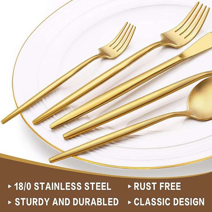 30-Piece Gold Silverware Set, Flatware Set for 6, Food-Grade Stainless Steel Cutlery Set, Includes Spoons Forks Knives, Kitchen Cutlery for Home Office Restaurant Hotel - Image 3