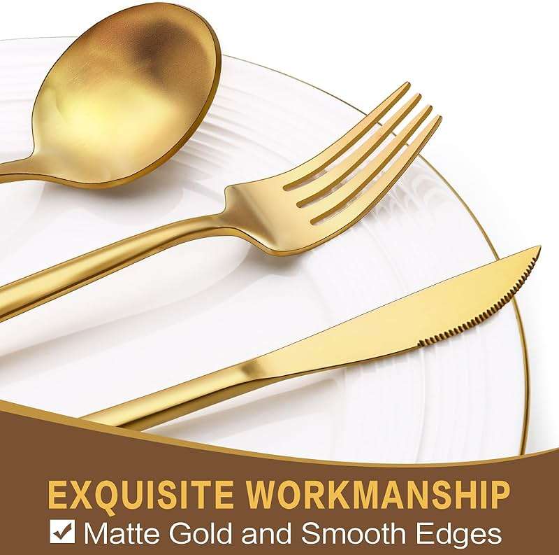 30-Piece Gold Silverware Set, Flatware Set for 6, Food-Grade Stainless Steel Cutlery Set, Includes Spoons Forks Knives, Kitchen Cutlery for Home Office Restaurant Hotel - Image 4