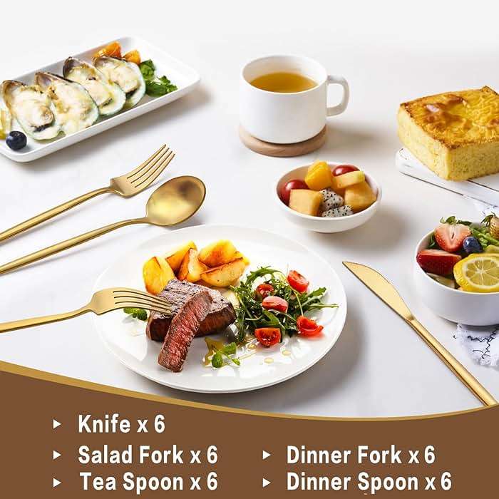 30-Piece Gold Silverware Set, Flatware Set for 6, Food-Grade Stainless Steel Cutlery Set, Includes Spoons Forks Knives, Kitchen Cutlery for Home Office Restaurant Hotel - Image 5