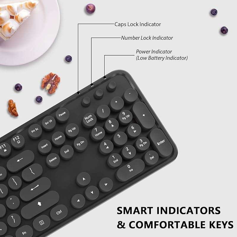 Wireless Keyboard and Mouse Combo, Cute Full Size 104-Key Typewriter Retro Round Keycaps Keyboard for PC Laptop,Windows,Desktop,Perfer for Home and Office Keyboards (Black) - Image 3