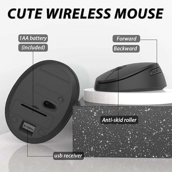 Wireless Keyboard and Mouse Combo, Cute Full Size 104-Key Typewriter Retro Round Keycaps Keyboard for PC Laptop,Windows,Desktop,Perfer for Home and Office Keyboards (Black) - Image 5