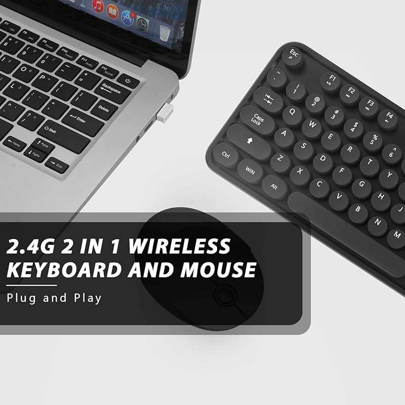 Wireless Keyboard and Mouse Combo, Cute Full Size 104-Key Typewriter Retro Round Keycaps Keyboard for PC Laptop,Windows,Desktop,Perfer for Home and Office Keyboards (Black) - Image 6