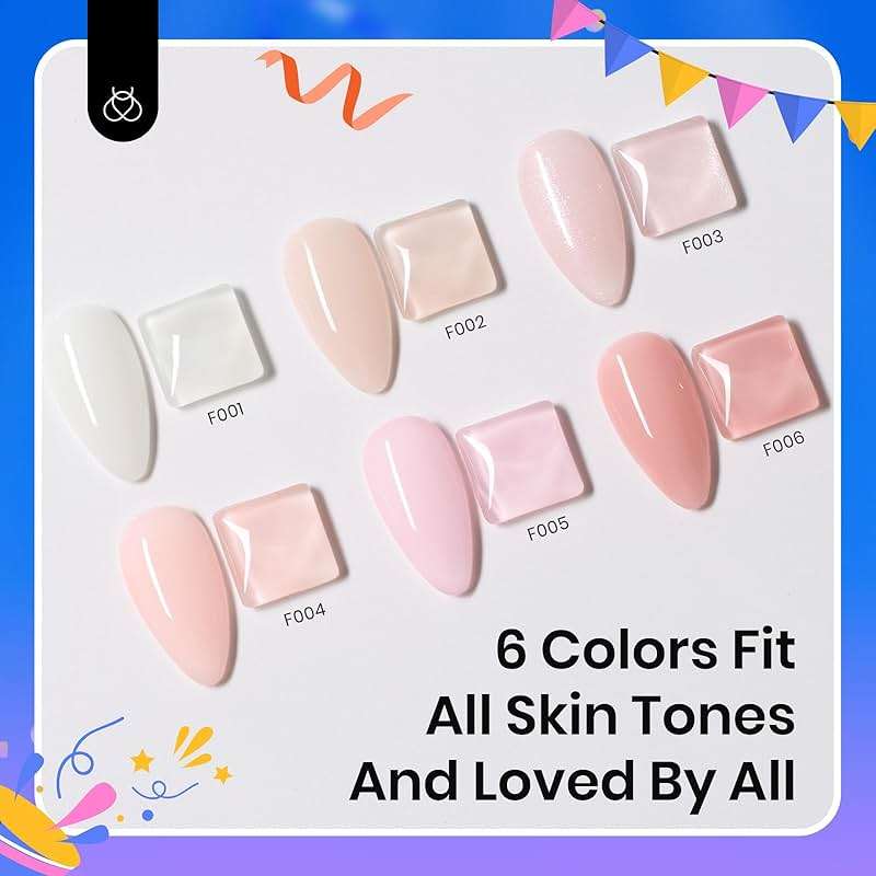 Beetles Rubber Base Builder Nail Gel - White Nude Pink Glitter French Tip Base Color Gel Polish Set for Manicure Strengthener Long Lasting Soak Off U V LED Nail Art - Image 2
