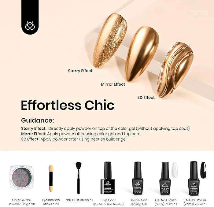 Beetles 20 Colors Metallic Chrome Nail Powder Kit 24Pcs Pearl Chrome Nails Powder Glitter Gold Silver Mirror Nail Art with Base Top Coat & Decoration Sealing Black Gel Nails Polish Gifts for Women - Image 2