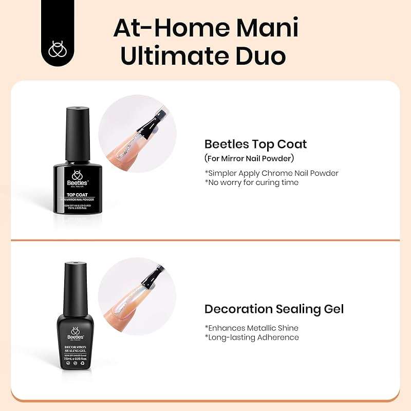 Beetles 20 Colors Metallic Chrome Nail Powder Kit 24Pcs Pearl Chrome Nails Powder Glitter Gold Silver Mirror Nail Art with Base Top Coat & Decoration Sealing Black Gel Nails Polish Gifts for Women - Image 5