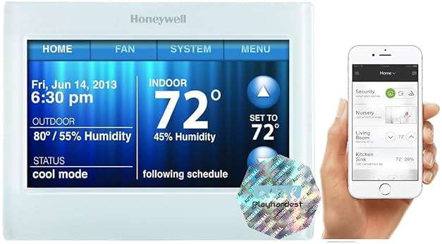 Playhardest Honeywell TH9320WF5003 Wi-Fi 9000 Color Touch Screen Programmable Thermostat, White with Extended 5-Year Warranty - Image 1