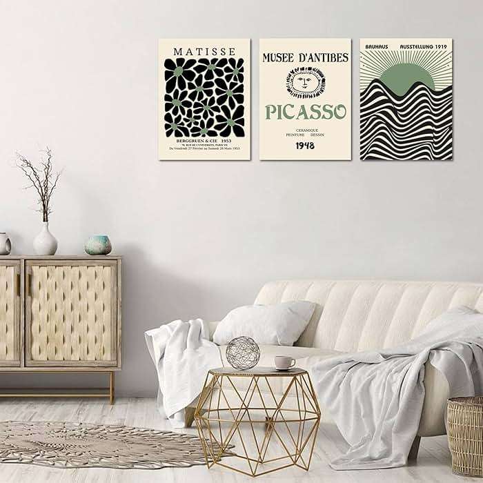 FAEKSUR Sage Green Matisse Wall Art Set of 3, Abstract Art Prints, Framed Geometric Line Sun Rising Green Canvas Artwork, Bedroom, Office - Image 4