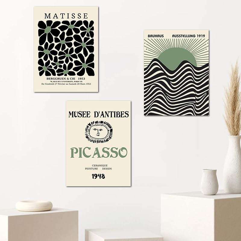 FAEKSUR Sage Green Matisse Wall Art Set of 3, Abstract Art Prints, Framed Geometric Line Sun Rising Green Canvas Artwork, Bedroom, Office - Image 7