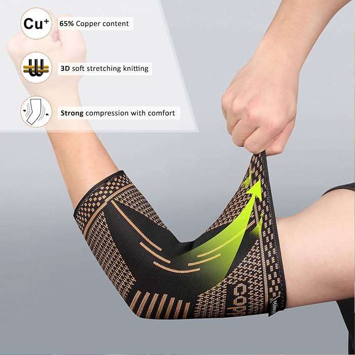 FCNUSX Copper Elbow Brace Compression Sleeves for Pain Relief Men & Women, Arm Support Forearm Pads Braces for Tendonitis, Tennis, Golfers, Arthritis, Weightlifting (Medium, Black) - Image 3