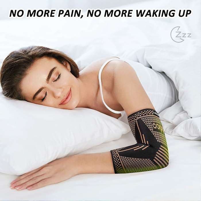 FCNUSX Copper Elbow Brace Compression Sleeves for Pain Relief Men & Women, Arm Support Forearm Pads Braces for Tendonitis, Tennis, Golfers, Arthritis, Weightlifting (Medium, Black) - Image 4