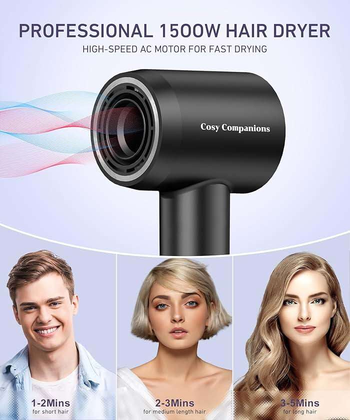 Cosy Companions High-Speed Ionic Hair Dryer, 150000 RPM Brushless Motor for 2-5 Min Fast Drying, Low Noise Blow Dryer Reduces Frizz & Heat Damage, Lightweight Hair Dryer with Diffuser & Nozzle - Image 5