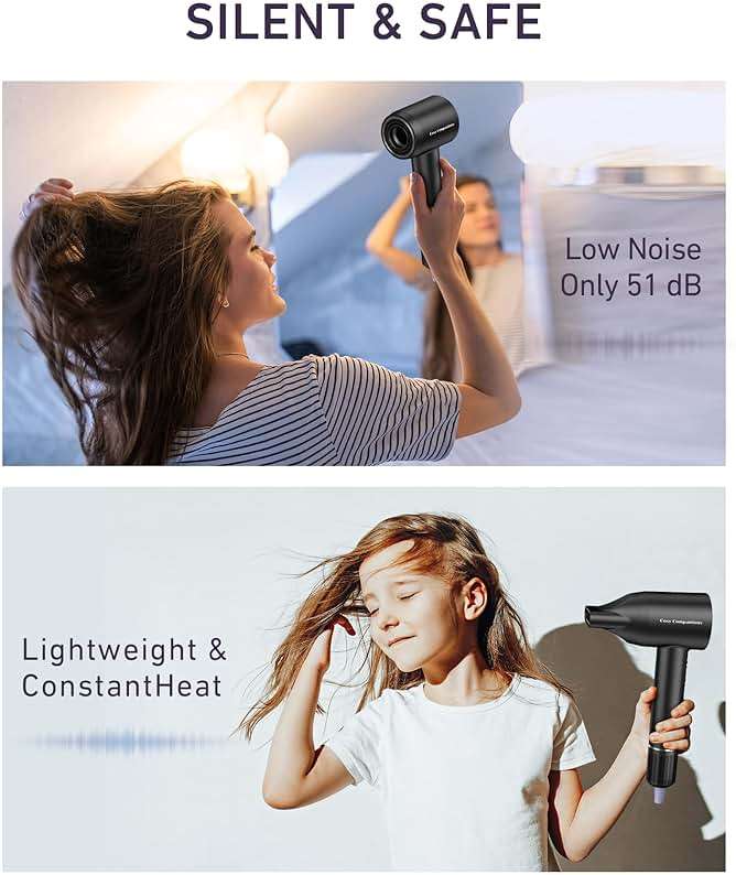 Cosy Companions High-Speed Ionic Hair Dryer, 150000 RPM Brushless Motor for 2-5 Min Fast Drying, Low Noise Blow Dryer Reduces Frizz & Heat Damage, Lightweight Hair Dryer with Diffuser & Nozzle - Image 7
