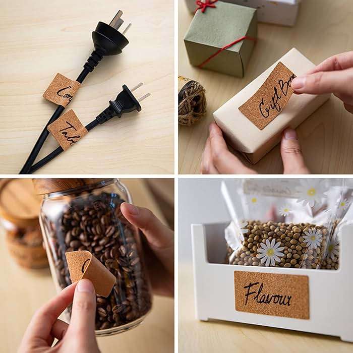 Honbay 168PCS Cork Label Stickers Removable Name Tags Sticker Wooden Self Adhesive Labels for Containers Jars Bottles or Kitchen Home Organization (2 Size) - Image 5