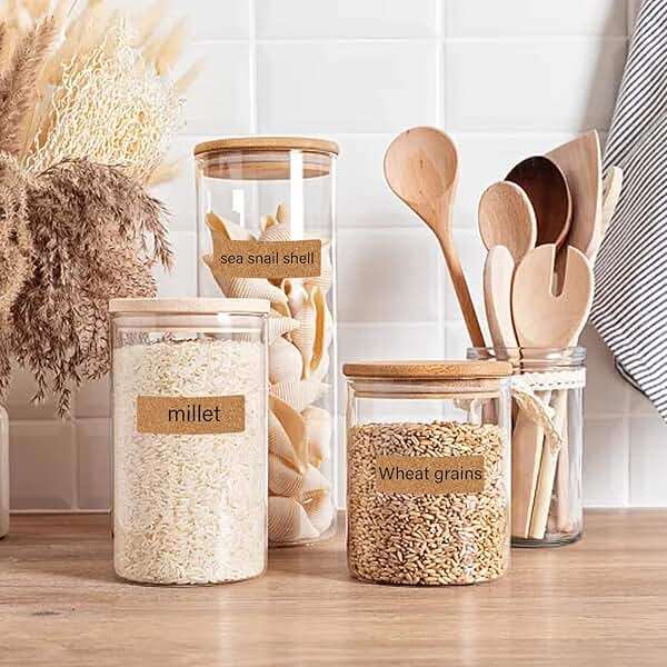Honbay 168PCS Cork Label Stickers Removable Name Tags Sticker Wooden Self Adhesive Labels for Containers Jars Bottles or Kitchen Home Organization (2 Size) - Image 6