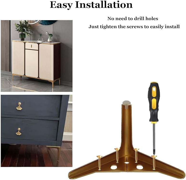 Smaxcn 6 inch/15cm Brushed Gold Metal Furniture Legs Set of 4, Modern Style Furniture Legs, DIY Replacement for TV Stand, Sofa, Chair, Cabinet Cupboard - Image 4