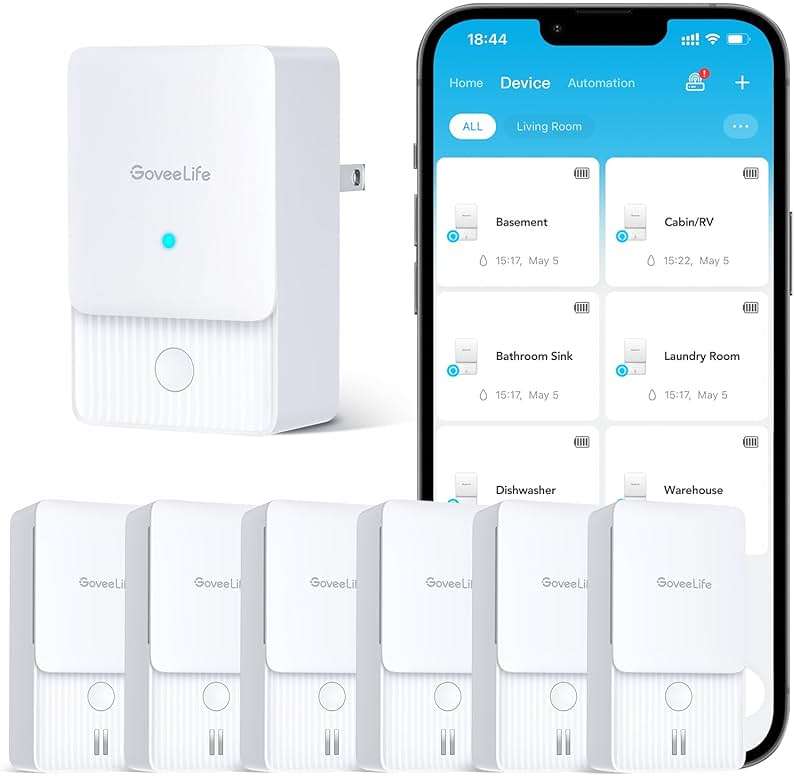 GoveeLife Premium Smart Water Leak Detector 2 with 1968ft Ultra-Long Range, WiFi Water Sensor with SMS/Email/APP Push and Sound Alarm, 5-Year Battery Life, Suitable for Home, Basement, Kitchen, 6 Pack - Image 1