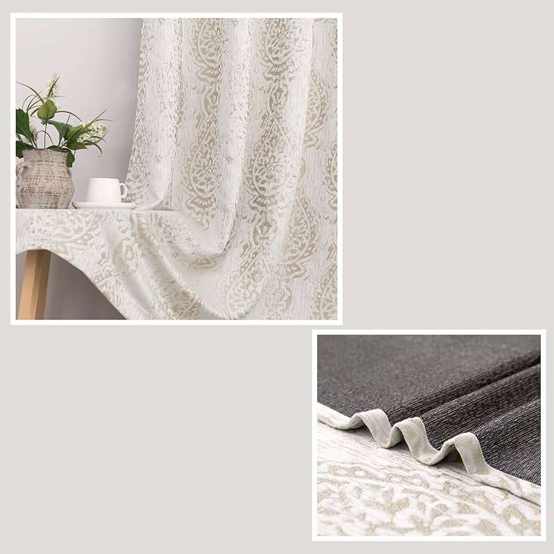 Taupe Geometric Curtains 84 Inches Long for Living Room 2 Panels 50% Blackout Window Design Moroccan Damask Patterned Neutral Contemporary Curtains for Dining Room Bedroom,Grey Tan Beige/Light Brown - Image 8