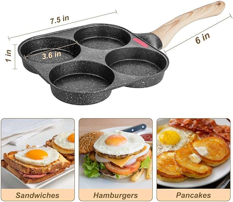 MyLifeUNIT Egg Frying Pan, 4-Cup Egg Pan Nonstick, Fried Egg Pan Skillet for Breakfast, Pancake, Hamburger, Sandwiches, Suitable for Gas Stove & Induction Cookware - Image 2
