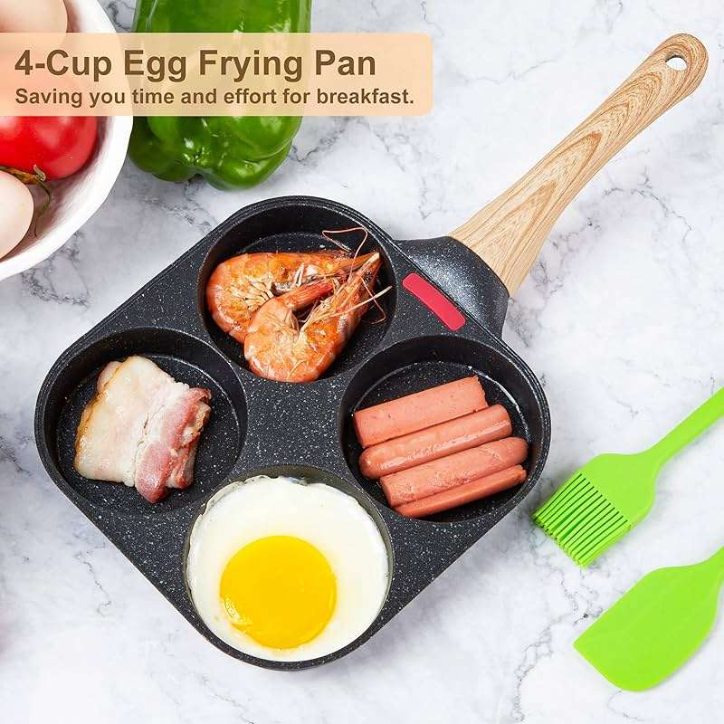 MyLifeUNIT Egg Frying Pan, 4-Cup Egg Pan Nonstick, Fried Egg Pan Skillet for Breakfast, Pancake, Hamburger, Sandwiches, Suitable for Gas Stove & Induction Cookware - Image 3