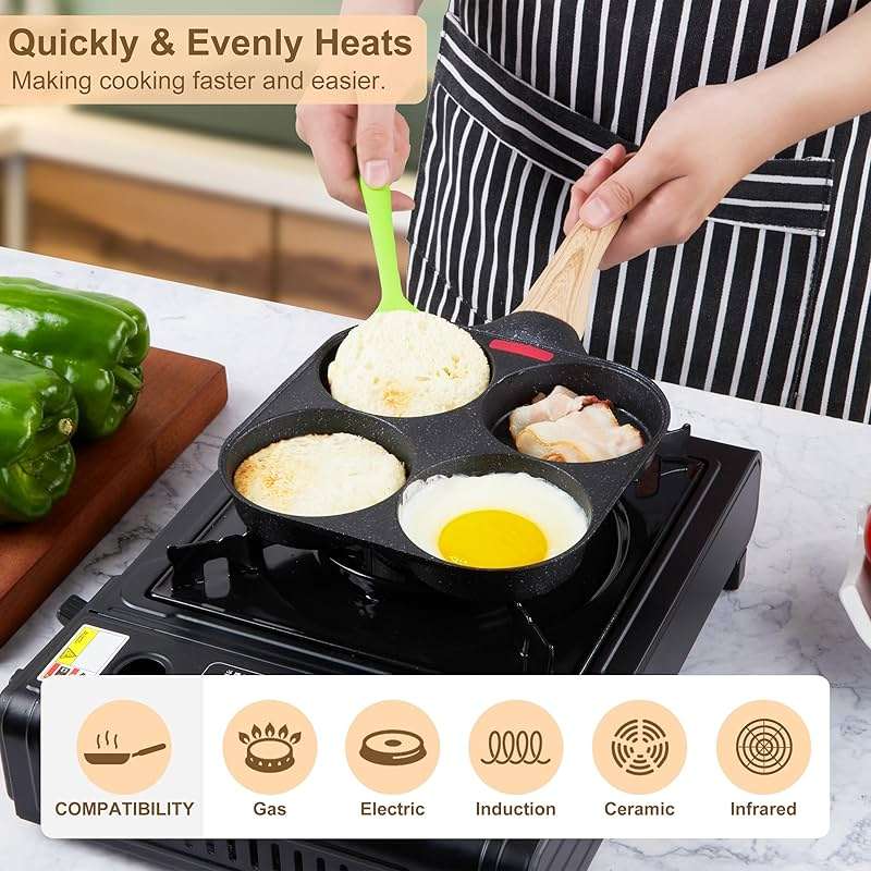 MyLifeUNIT Egg Frying Pan, 4-Cup Egg Pan Nonstick, Fried Egg Pan Skillet for Breakfast, Pancake, Hamburger, Sandwiches, Suitable for Gas Stove & Induction Cookware - Image 4