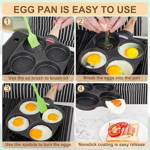 MyLifeUNIT Egg Frying Pan, 4-Cup Egg Pan Nonstick, Fried Egg Pan Skillet for Breakfast, Pancake, Hamburger, Sandwiches, Suitable for Gas Stove & Induction Cookware - Image 7