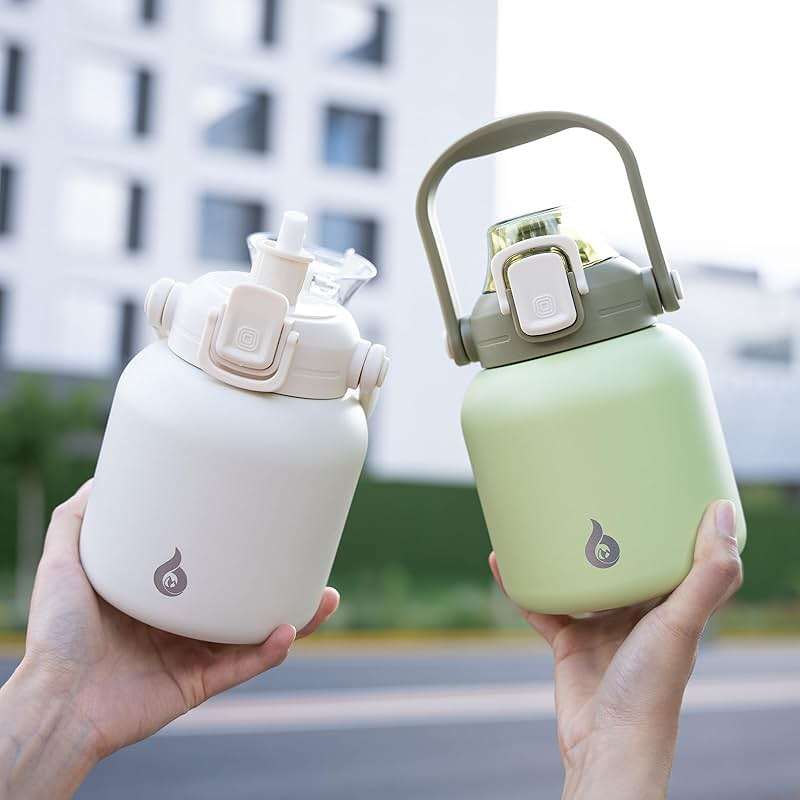 BJPKPK Insulated Water Bottles with Straw, 27 oz Cute Water Bottles with Handle, BPA Free Stainless Steel Metal Jug, Easy Carry Flasks for Men & Women, White - Image 2