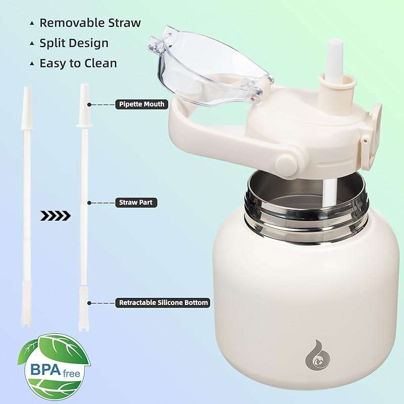 BJPKPK Insulated Water Bottles with Straw, 27 oz Cute Water Bottles with Handle, BPA Free Stainless Steel Metal Jug, Easy Carry Flasks for Men & Women, White - Image 5