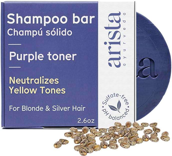 Arista Purple Shampoo Bar, Amla Fruit Powder, Purple Toner & Castor Oil, Moisturizing & Plastic Free Hair Soap, Sulfate Free Solid Shampoo Puck for Grey Hair - Image 1