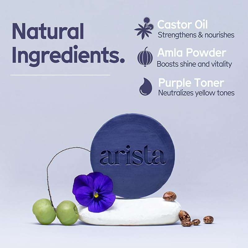 Arista Purple Shampoo Bar, Amla Fruit Powder, Purple Toner & Castor Oil, Moisturizing & Plastic Free Hair Soap, Sulfate Free Solid Shampoo Puck for Grey Hair - Image 3