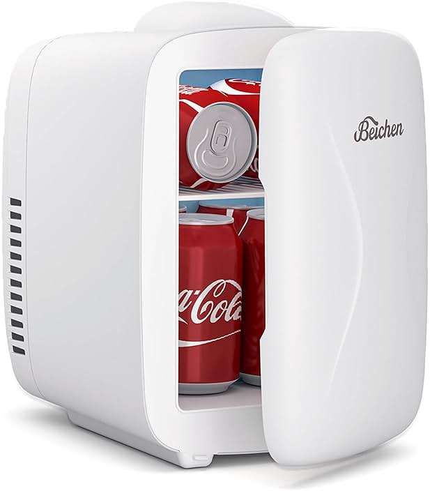 BEICHEN Mini Fridge [Upgrade], Small Fridge Rapid Cooling 4 Liter/6 Cans Skincare Fridge, Cooler and Warmer Refrigerators for Bedroom, Cosmetics, Office and Car (White) - Image 1