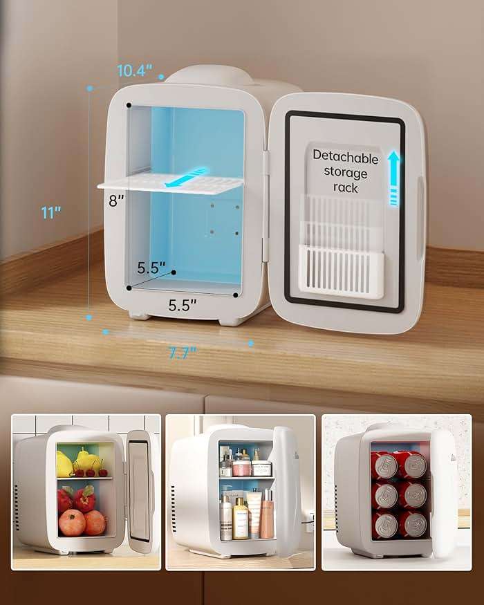 BEICHEN Mini Fridge [Upgrade], Small Fridge Rapid Cooling 4 Liter/6 Cans Skincare Fridge, Cooler and Warmer Refrigerators for Bedroom, Cosmetics, Office and Car (White) - Image 2