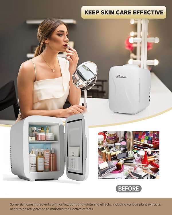 BEICHEN Mini Fridge [Upgrade], Small Fridge Rapid Cooling 4 Liter/6 Cans Skincare Fridge, Cooler and Warmer Refrigerators for Bedroom, Cosmetics, Office and Car (White) - Image 3
