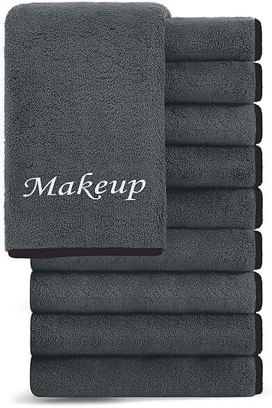 Cosy Family 10 Pack Makeup Remover Wash Cloths - Soft Microfiber Fingertip Facial Cleansing Cloths for Hand and Make Up, 12 x 12 in, Black Grey - Image 1