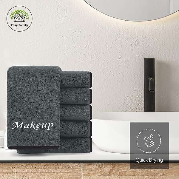 Cosy Family 10 Pack Makeup Remover Wash Cloths - Soft Microfiber Fingertip Facial Cleansing Cloths for Hand and Make Up, 12 x 12 in, Black Grey - Image 4