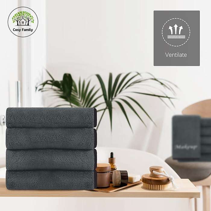 Cosy Family 10 Pack Makeup Remover Wash Cloths - Soft Microfiber Fingertip Facial Cleansing Cloths for Hand and Make Up, 12 x 12 in, Black Grey - Image 5