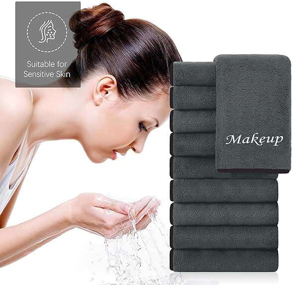 Cosy Family 10 Pack Makeup Remover Wash Cloths - Soft Microfiber Fingertip Facial Cleansing Cloths for Hand and Make Up, 12 x 12 in, Black Grey - Image 6