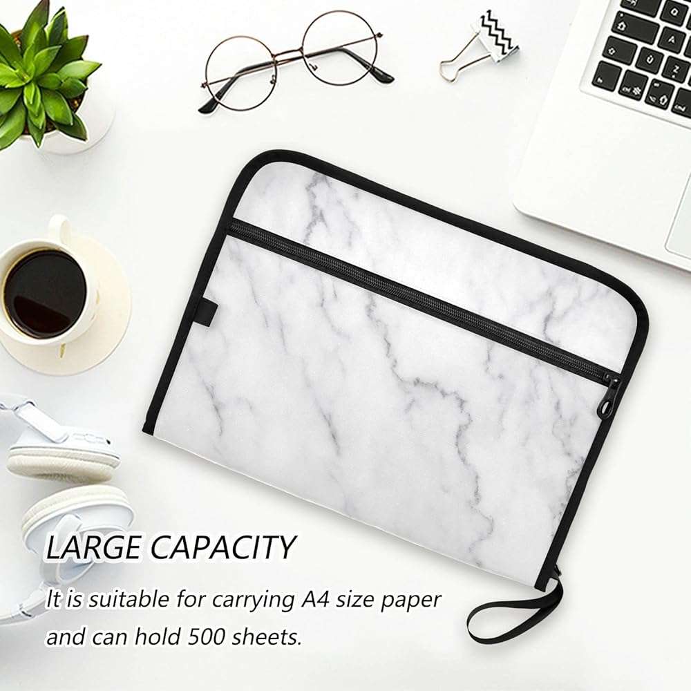White Gray Marble Expanding File Folder with Sticky Labels 13 Pocket Grey Tie Dye Accordion File Folder Document Organizer with Zipper Closure Letter A4 Paper Document Folder for School Boys Girls - Image 2