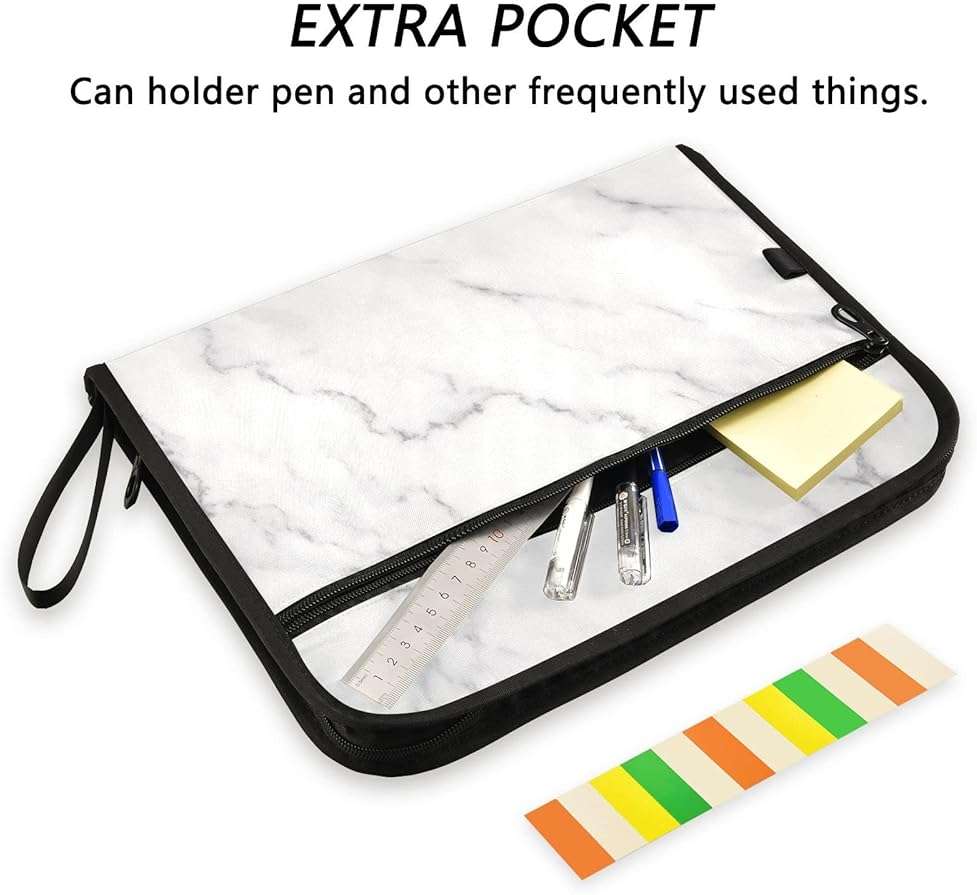 White Gray Marble Expanding File Folder with Sticky Labels 13 Pocket Grey Tie Dye Accordion File Folder Document Organizer with Zipper Closure Letter A4 Paper Document Folder for School Boys Girls - Image 3