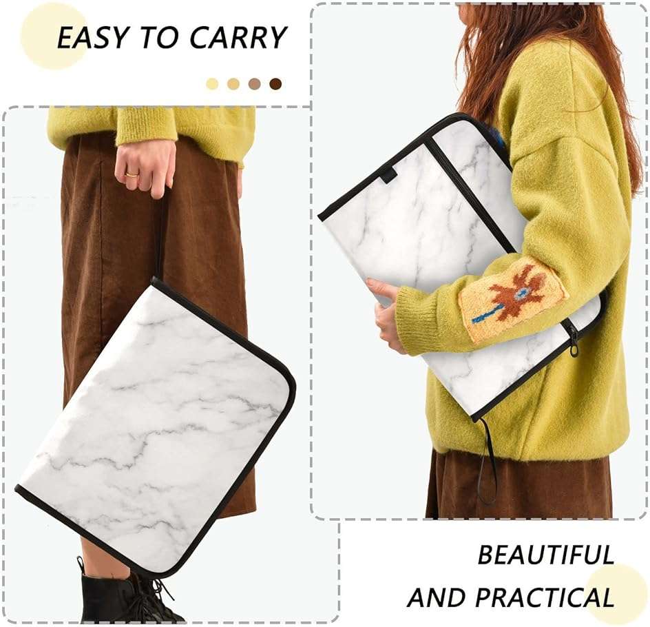 White Gray Marble Expanding File Folder with Sticky Labels 13 Pocket Grey Tie Dye Accordion File Folder Document Organizer with Zipper Closure Letter A4 Paper Document Folder for School Boys Girls - Image 5