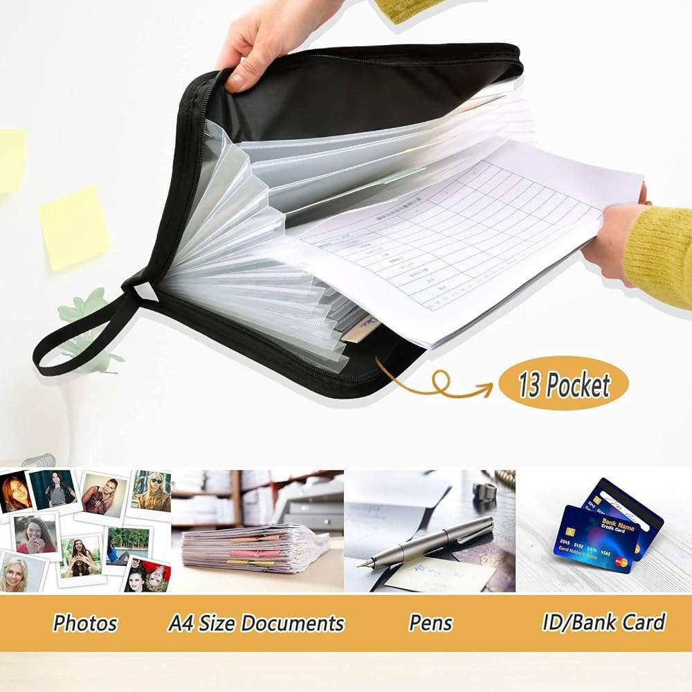 White Gray Marble Expanding File Folder with Sticky Labels 13 Pocket Grey Tie Dye Accordion File Folder Document Organizer with Zipper Closure Letter A4 Paper Document Folder for School Boys Girls - Image 6