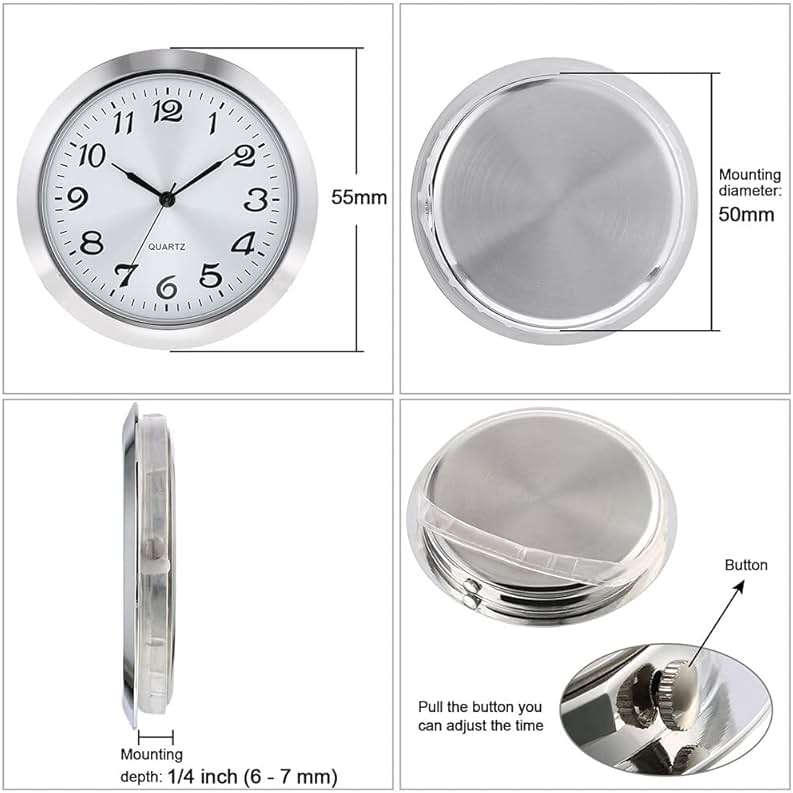 Eforcase Round Clock Insert 2.2 inch / 55mm Quartz Movement | Roman Number,Gold Trim,Round, Metal Case, Quartz Clock Insert for Craft - Image 3