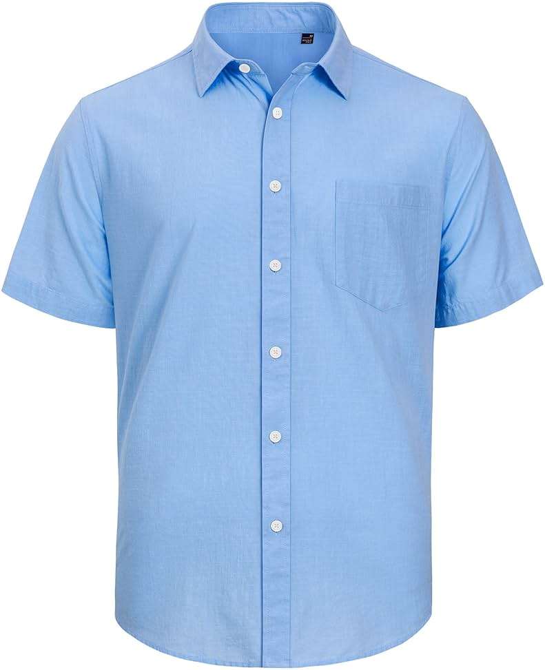 J.VER Men's Linen Short Sleeve Shirts Cotton Casual Lightweight Button Down Shirt Beach Vacation Summer Tops with Pocket - Image 3