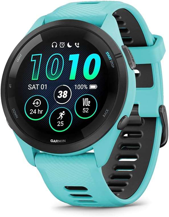 Wearable4U Garmin Forerunner 265 Music GPS Running 46 mm Smartwatch, Aqua with AMOLED 1.3 in Touchscreen Display Black Earbuds Bundle, Aqua +Blk EarBuds - Image 5