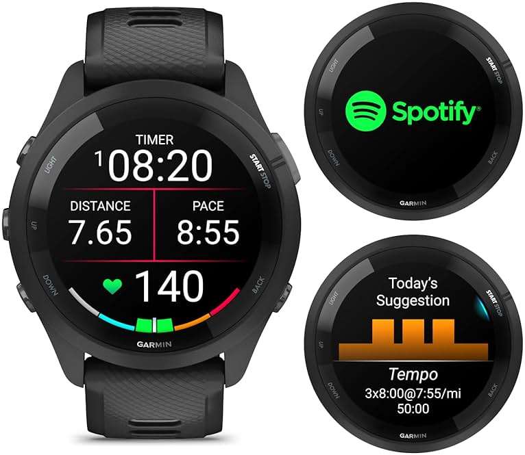 Wearable4U Garmin Forerunner 265 Music GPS Running 46 mm Smartwatch, Black with AMOLED 1.3 in Touchscreen Display Black Earbuds Bundle, Black +Blk EarBuds - Image 4